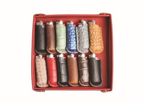 Classic lighters Display of 12 leather cases for "Mini Bic" lighters