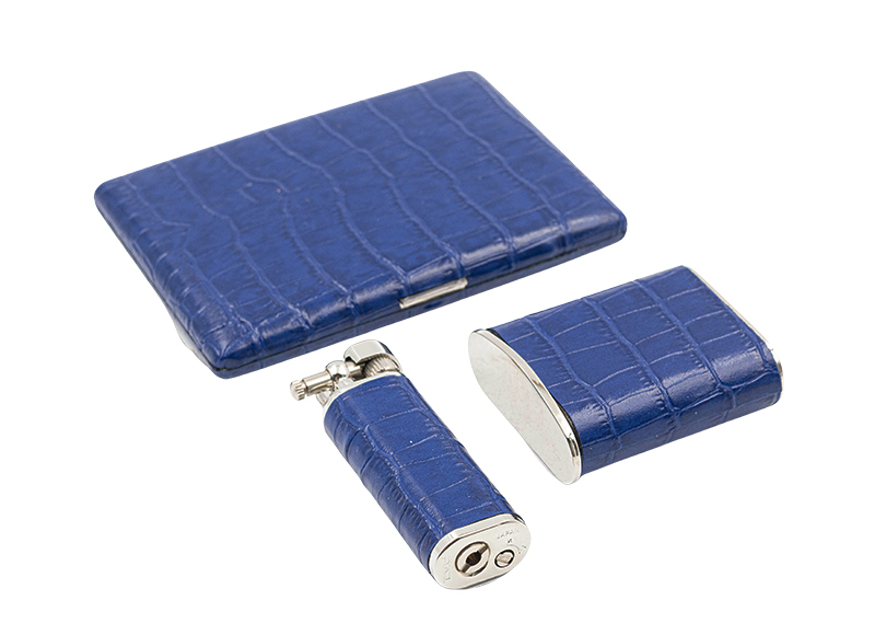 TSUBOTA PEARL Cigarette Case 04427 - Blue Leather wrapped