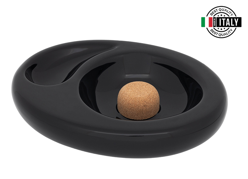 CHACOM Matte Black Ceramic Ashtray – 1-Pipe with Cork Knocker